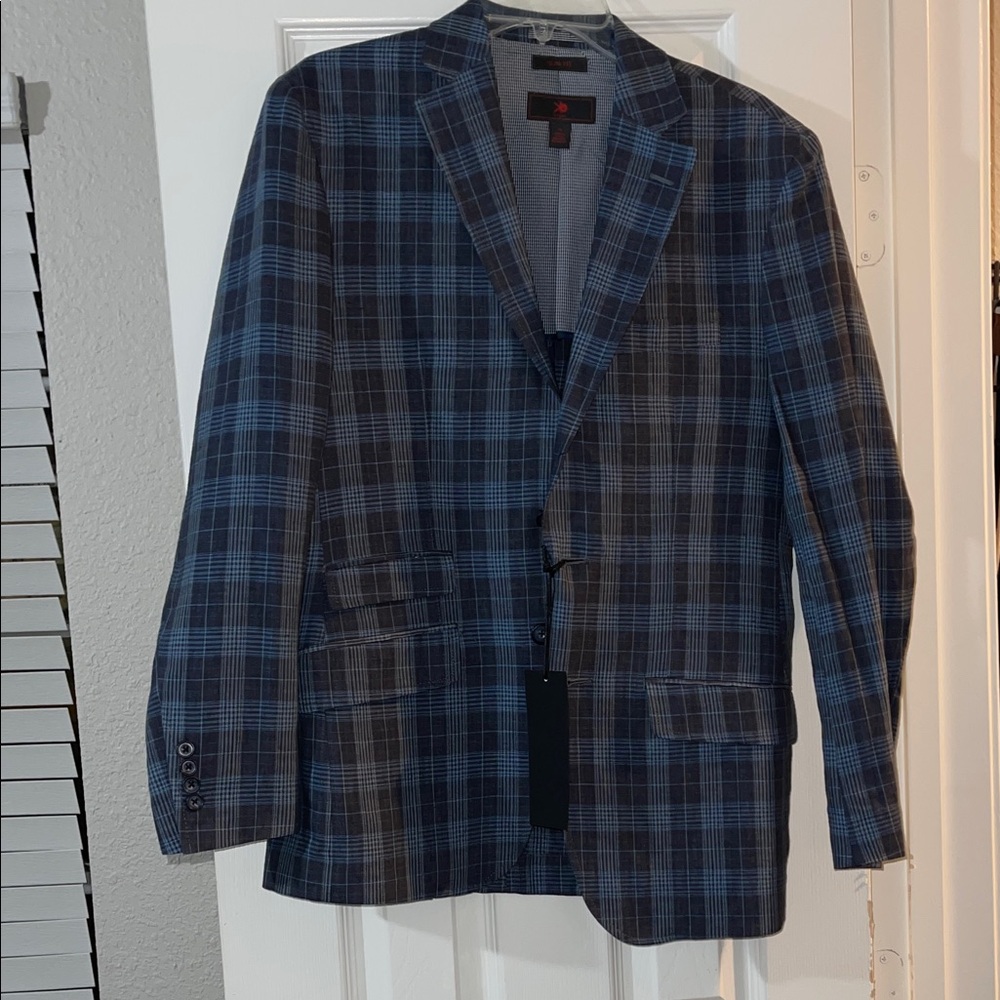 Egara Navy and Charcoal Checkered Blazer